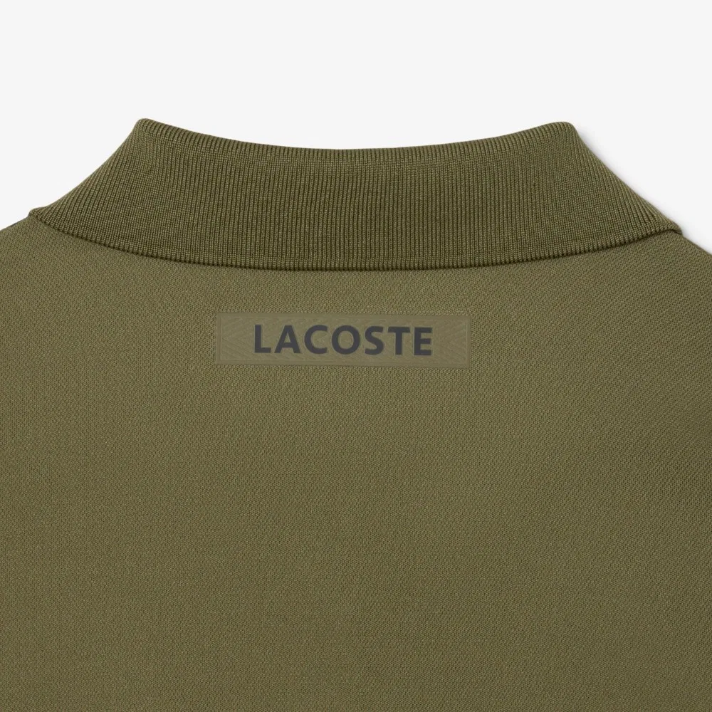 Мужская теннисная рубашка поло Lacoste с короткими рукавами и молнией, цвета хаки — фото 4
