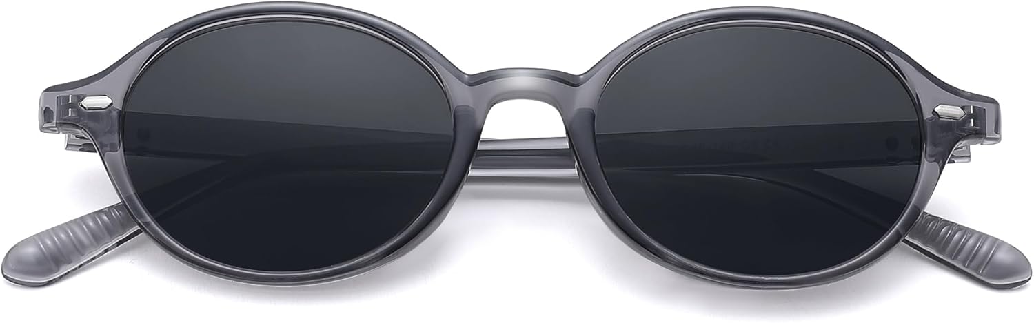 

Ретро-очки овальной формы для женщин и мужчин, модные поляризованные солнцезащитные очки в стиле 90-х, легкие, с узкой оправой и защитой от УФ-излучения Pro Acme, A4 Crystal Grey 丨 Grey