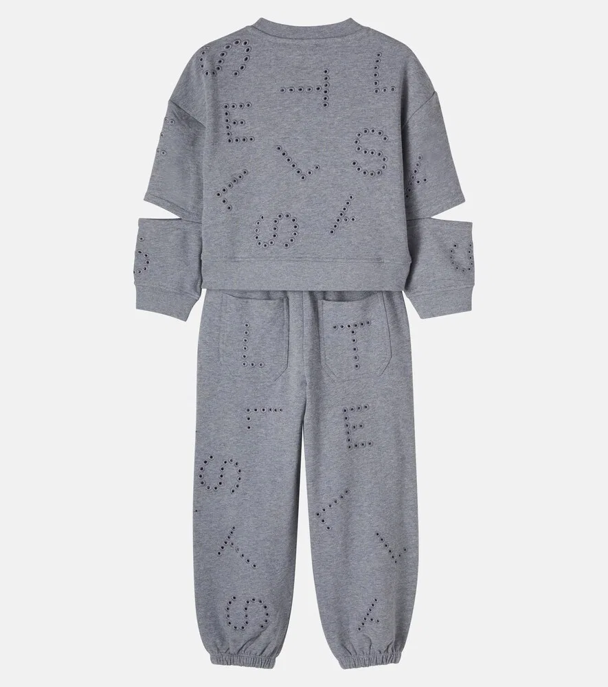 Спортивный костюм из хлопкового флиса Stella McCartney Kids, серый — фото 2