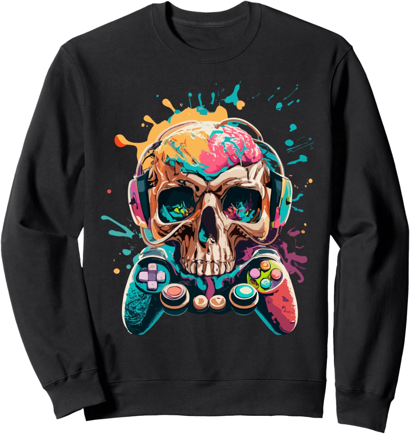 

Футболка с изображением черепа и брызг краски в стиле видеоигрового контроллера. Подарок для геймера Video Game Controller Control All The Things, черный
