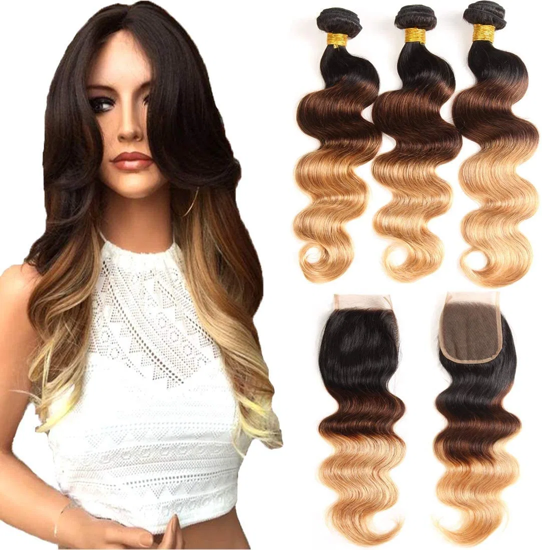 Натуральные волосы для наращивания «Ombre Brazilian Hair Body Wave» с застежкой Elee'S Hair, 3 Bundles With Closure