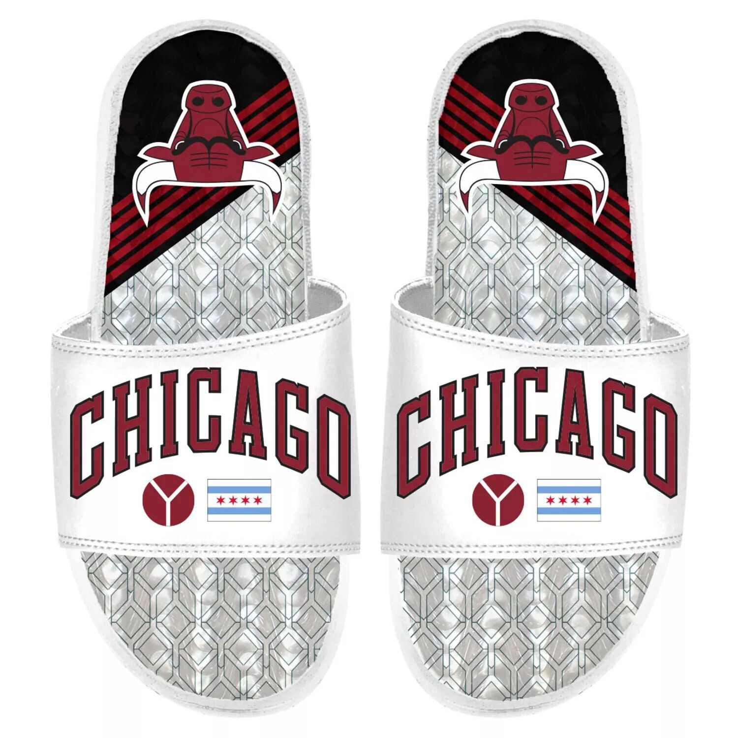 

Белые гелевые шлепанцы ISlide Chicago Bulls 2022/23 City Edition