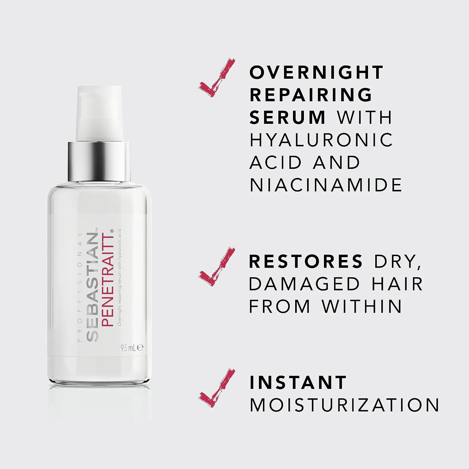 Сыворотка для ночного восстановления волос Sebastian Professional Penetraitt с гиалуроновой кислотой и ниацинамидом | Увлажняющее несмываемое средство для сухих и поврежденных волос | 95 мл — фото 4