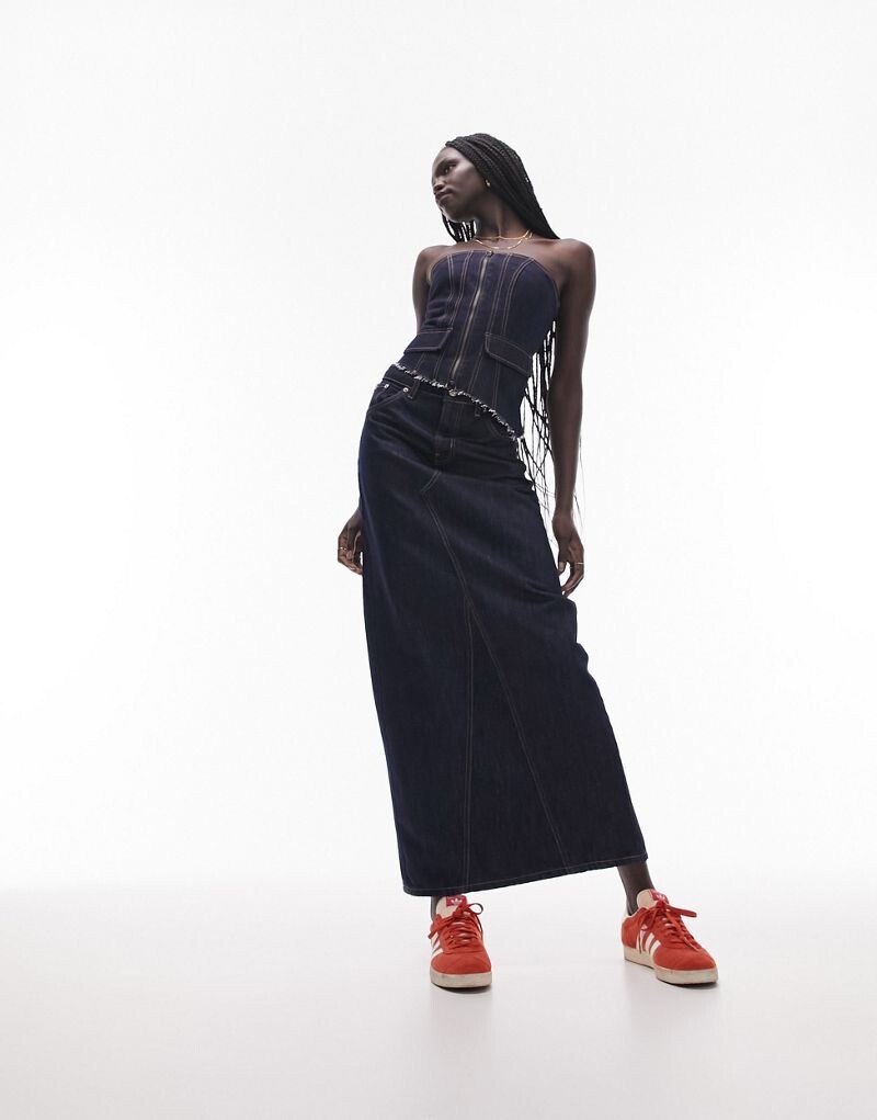 

Джинсовый корсет цвета индиго в стиле деконструкции Topshop
