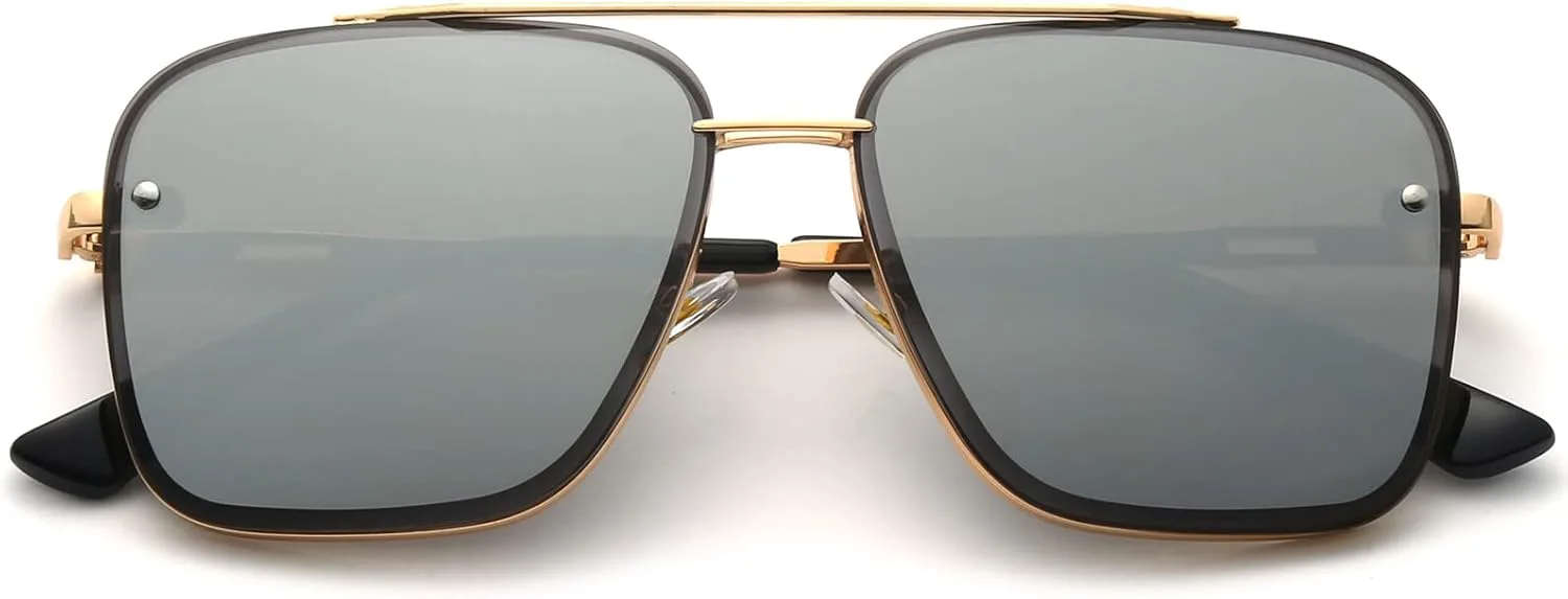 

Крупные квадратные солнцезащитные очки-авиаторы для мужчин и женщин, модные очки-авиаторы в металлической оправе с тонированными линзами Breaksun, Gold/Sliver Mirror