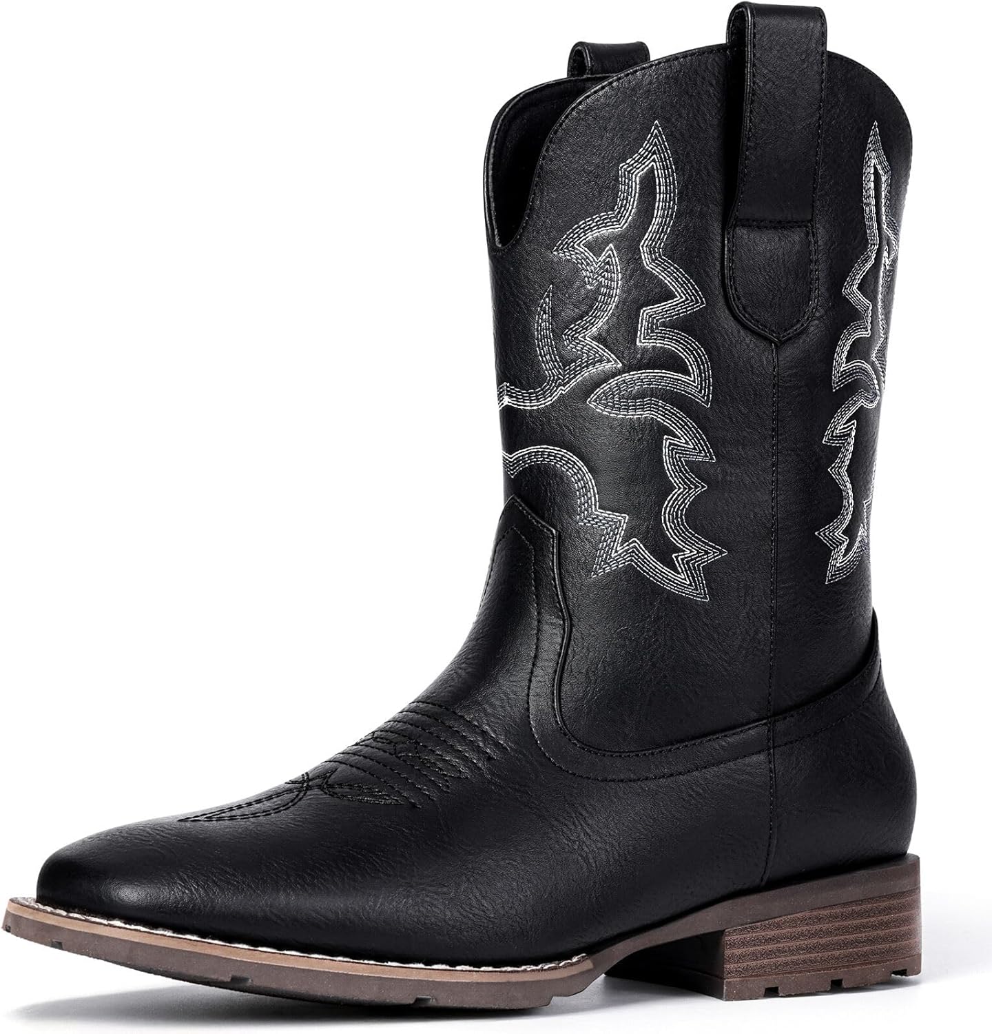 

Мужские ковбойские сапоги Suokdil - мужские вестерн-сапоги с вышивкой, противоскользящей квадратной носочной частью, массивным каблуком, прочная и модная ретро-классика для весны и осени, белый/черный