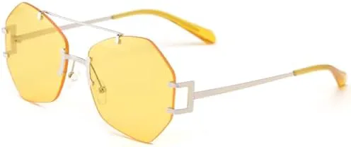 

Солнцезащитные очки 2027 года с многоугольной металлической оправой и двойным оправой, для женщин и мужчин, защита от ультрафиолета UV400 MTZJH, Gold Yellow