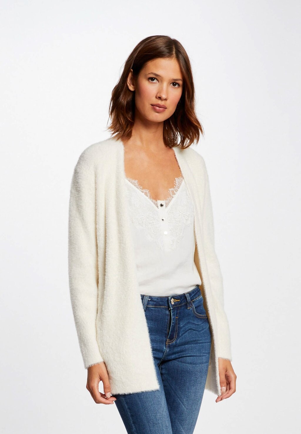 

Кардиган Morgan LONG FLUFFY, цвет white denim