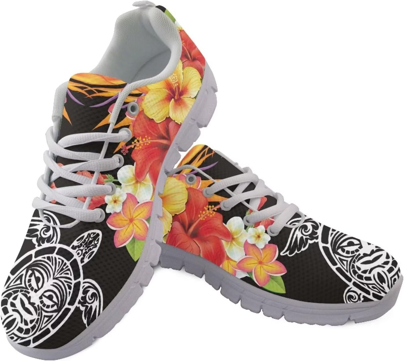 

Кроссовки для ходьбы и бега AmzPrint с гавайским полинезийским племенным принтом, для мужчин, Hibiscus-orange
