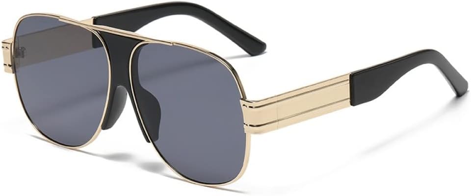 

Большие солнцезащитные очки для женщин, металлическая оправа, овальная форма, солнцезащитные очки для мужчин в стиле ретро для вождения, прозрачные зеркальные очки с защитой от УФ-излучения UV400 LANGSER, Gold Gray