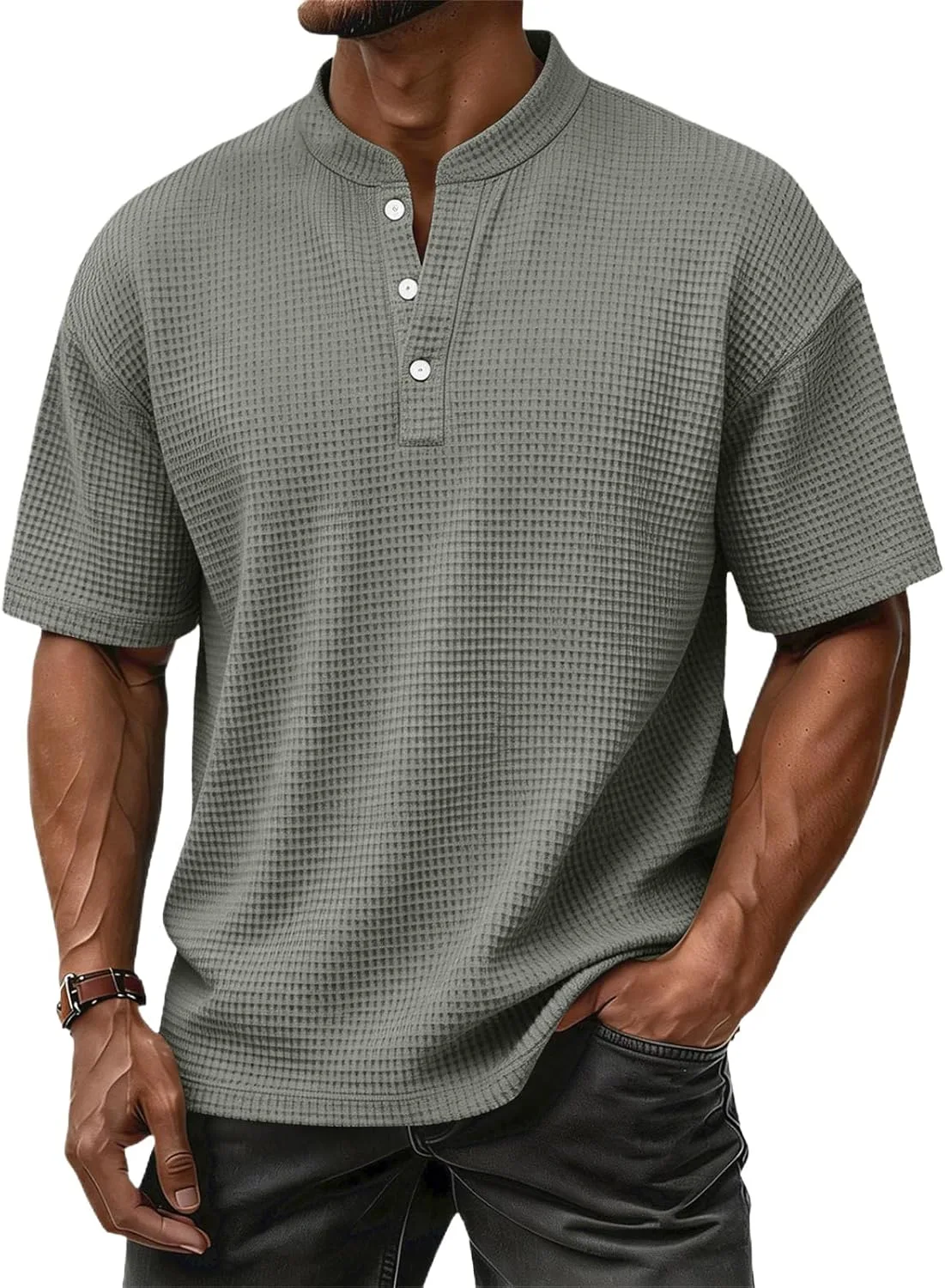 

Мужская летняя рубашка-поло с вафельной вязкой и коротким рукавом lopmou