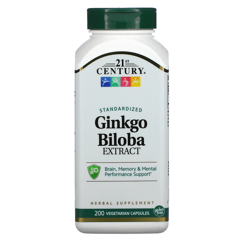 

21st Century, Экстракт Ginkgo biloba, стандартизированный, 200 вегетарианских капсул
