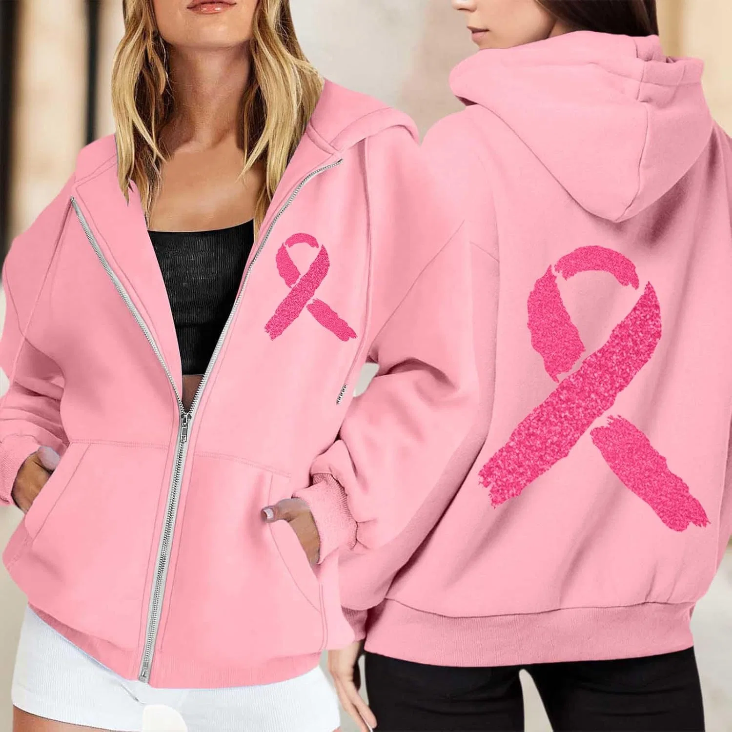 Худи женское с полной застежкой-молнией, Pink Ribbon, P3 — фото 2
