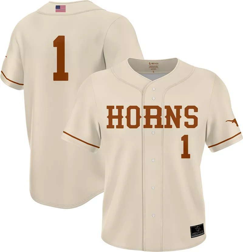 

Мужская бейсбольная майка с длинными пуговицами PrSphere Texas Longhorns # 1, реплика малинового цвета ProSphere
