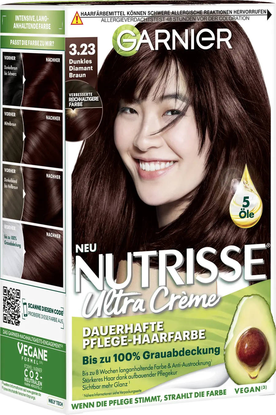 

Краска для волос Garnier Nutrisse Ultra Crème Coloration Dauerhafte Pflege-Haarfarbe 3.23 Dunkles Diamant Braun
