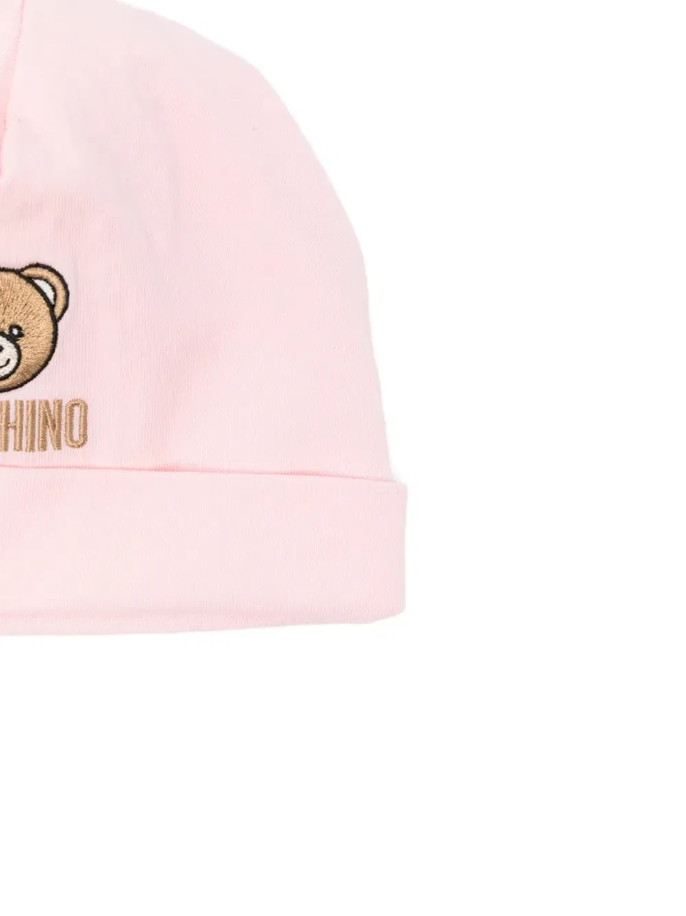 Комплект из нагрудника и шапки с вышитым логотипом Moschino Kids, розовый — фото 3