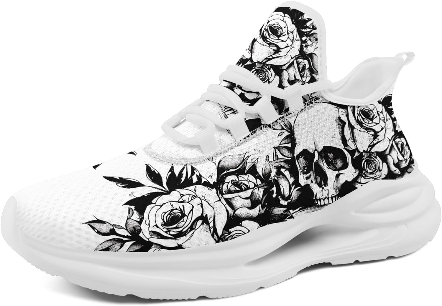 

Мужские беговые кроссовки AWSOLE в готическом стиле, с черепами, легкие, дышащие, модные кроссовки, повседневные спортивные для тренажерного зала и прогулок, белый/черный