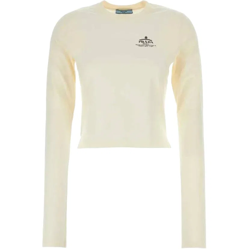 Футболка женская White с круглым вырезом, прямой крой PRADA