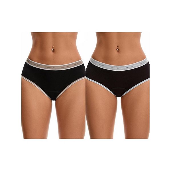 

2 пачки женских трусиков с контрастной окантовкой и принтом, mid rise, leak proof Inspire Chic, Light Blue Beige