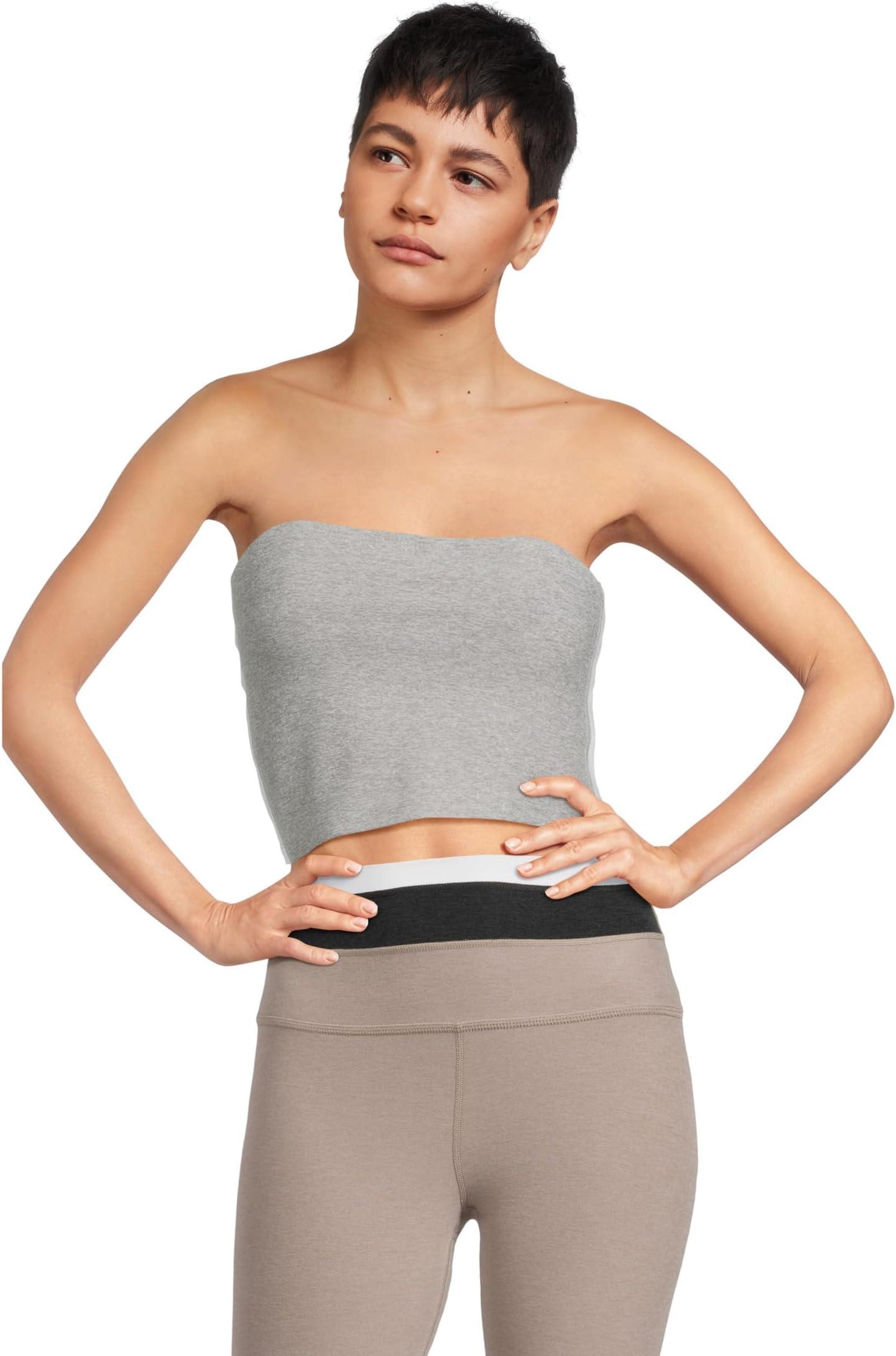 

Топ Beyond Yoga Spacedye Strapless Stripe Top, цвет Silver Mist/Cloud White