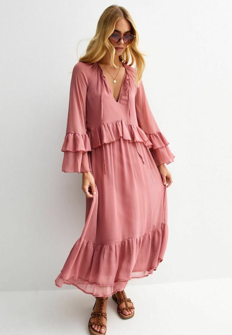 

Повседневное платье RUFFLE TRIM MIDI New Look, светло-розовый