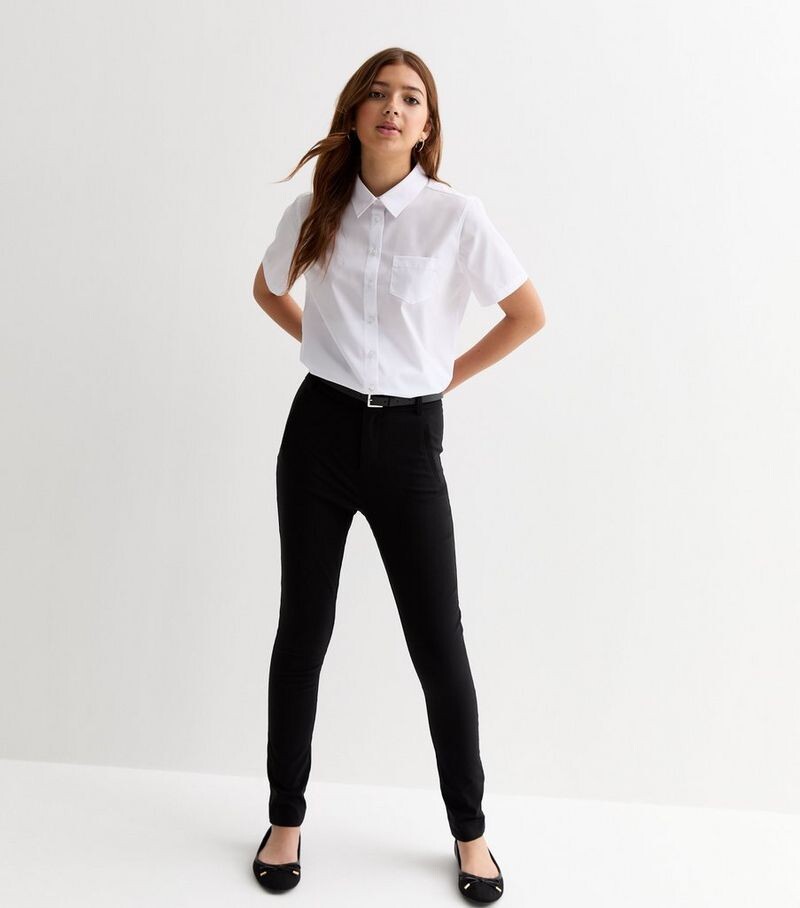 

Черные эластичные узкие школьные брюки с поясом для девочек New Look, черный