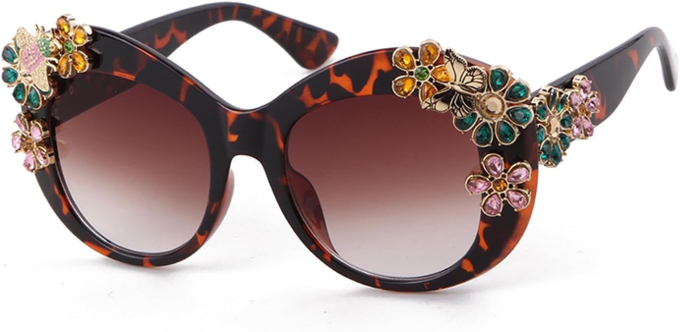 

Винтажные большие солнцезащитные очки с цветочным узором и бриллиантами для женщин, ретро-очки в стиле «кошачий глаз» 80-х годов, круглые солнцезащитные очки для женщин WNCKSQ, C3 Leopard