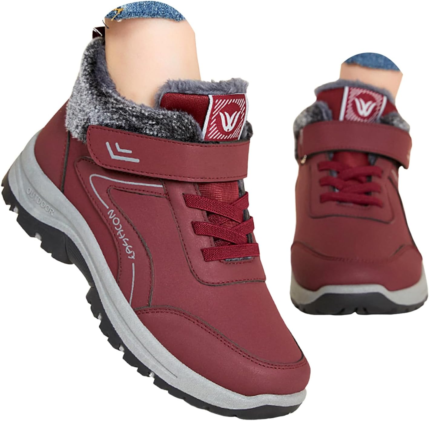 

зимние ботинки для женщин утепленные мехом на шнуровке Jyswoshoe, красный