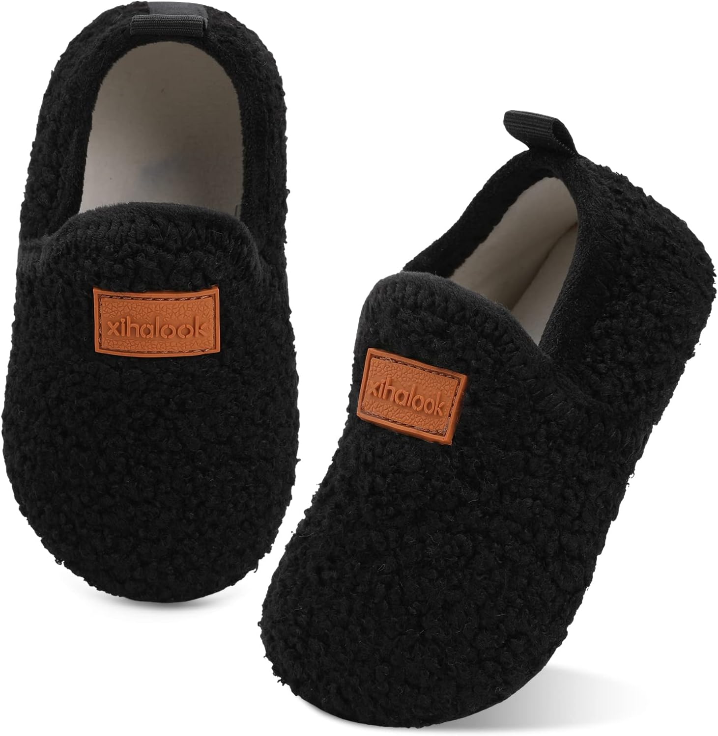 

Домашние тапочки для детей XIHALOOK для мальчиков и девочек с микрофлисовой подкладкой, уютные, с подошвой против скольжения, черный