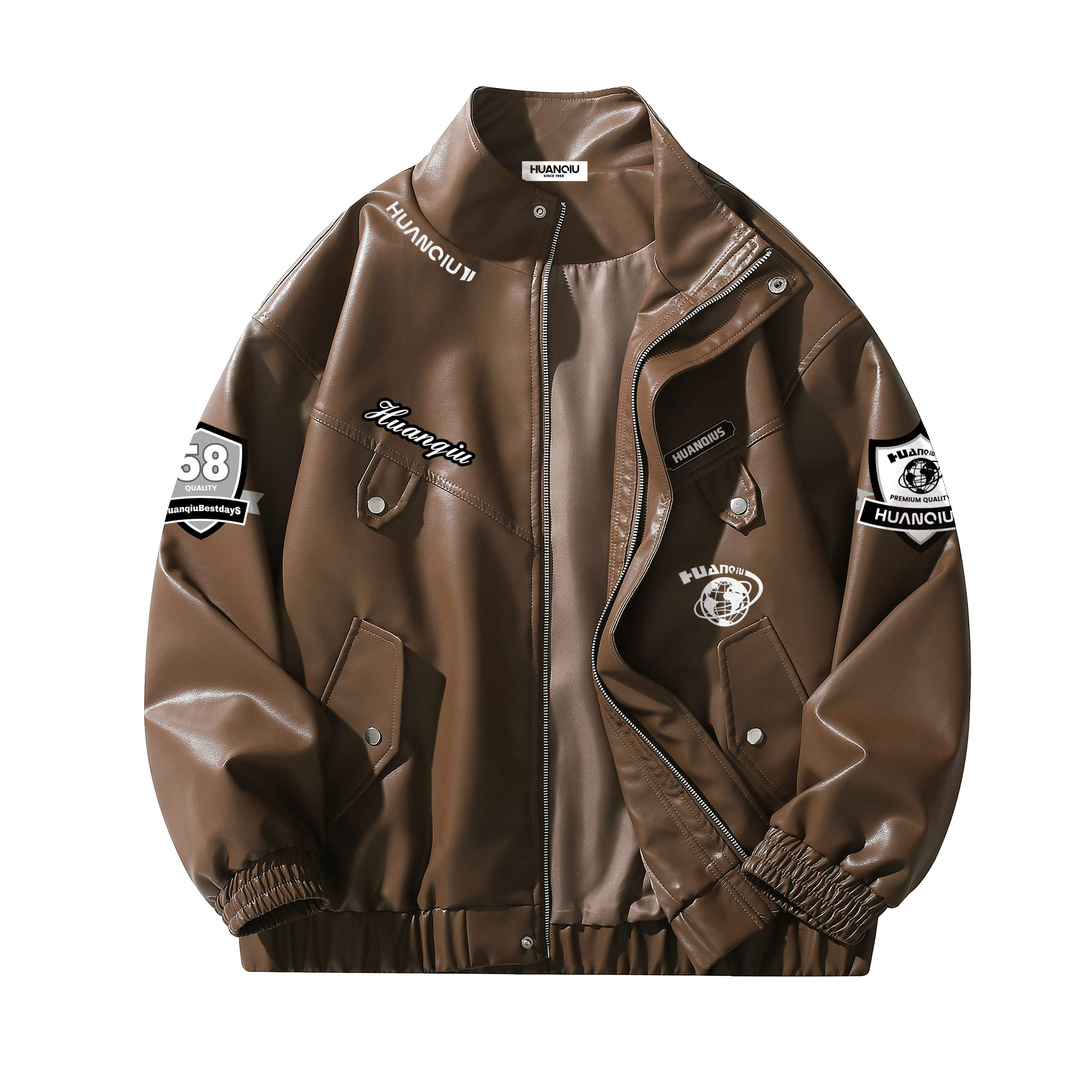 

Кожаная куртка Unisex Lapel Moderate HUANQIU, coffee