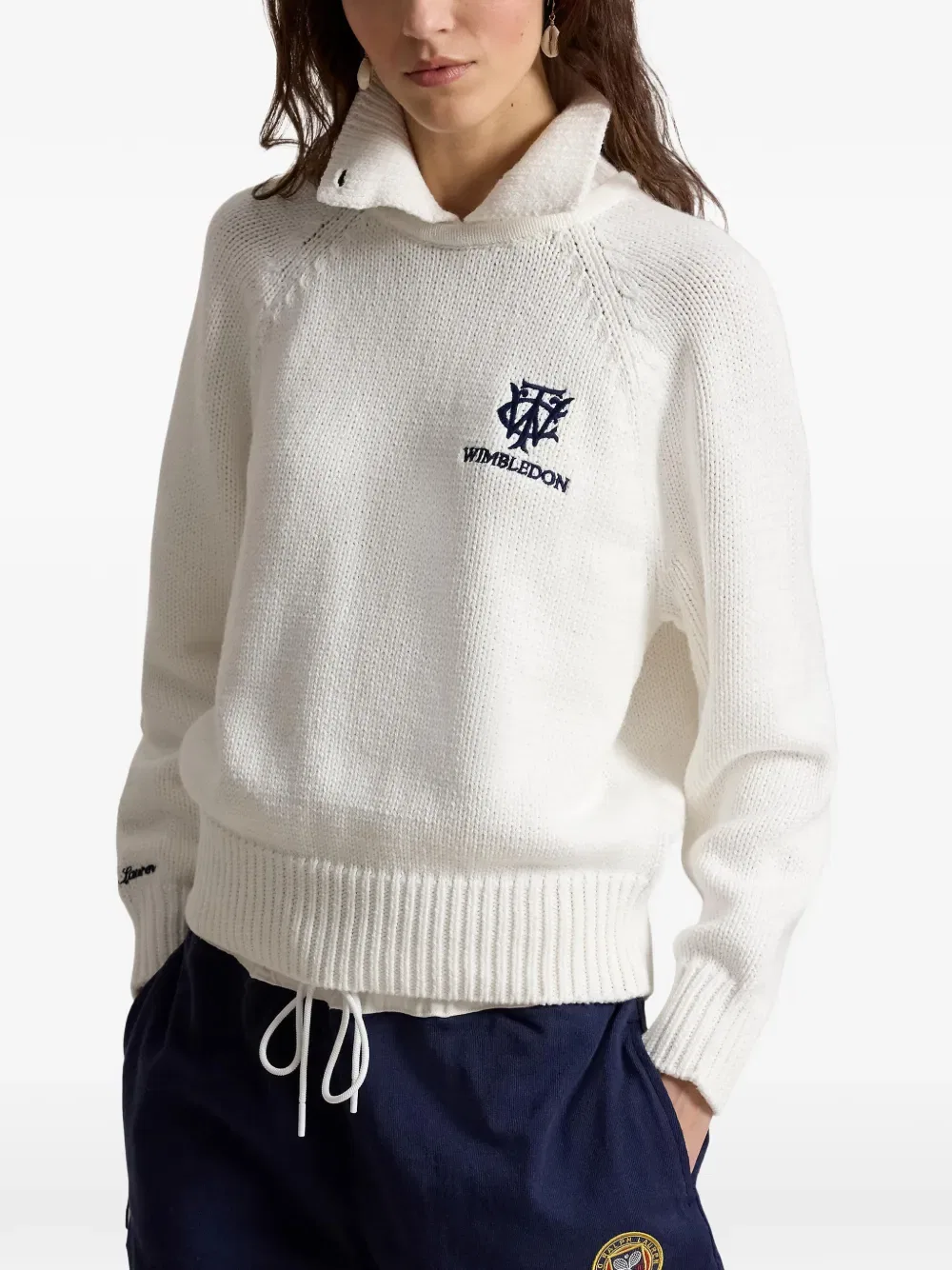 Свитер с вышитым воротником-поло Polo Ralph Lauren, белый — фото 3