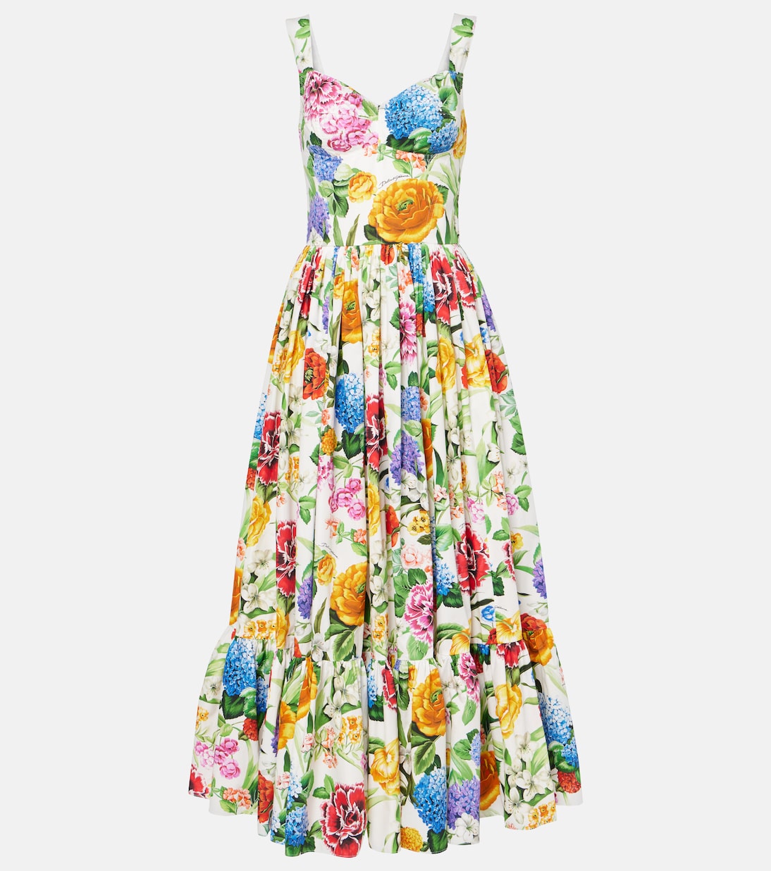 

Платье макси из хлопкового поплина с цветочным принтом Dolce&Gabbana, Mix Fiori F.Bco