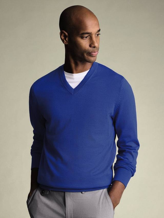

Джемпер из мериносовой шерсти с V-образным вырезом Charles Tyrwhitt, Cobalt Blue