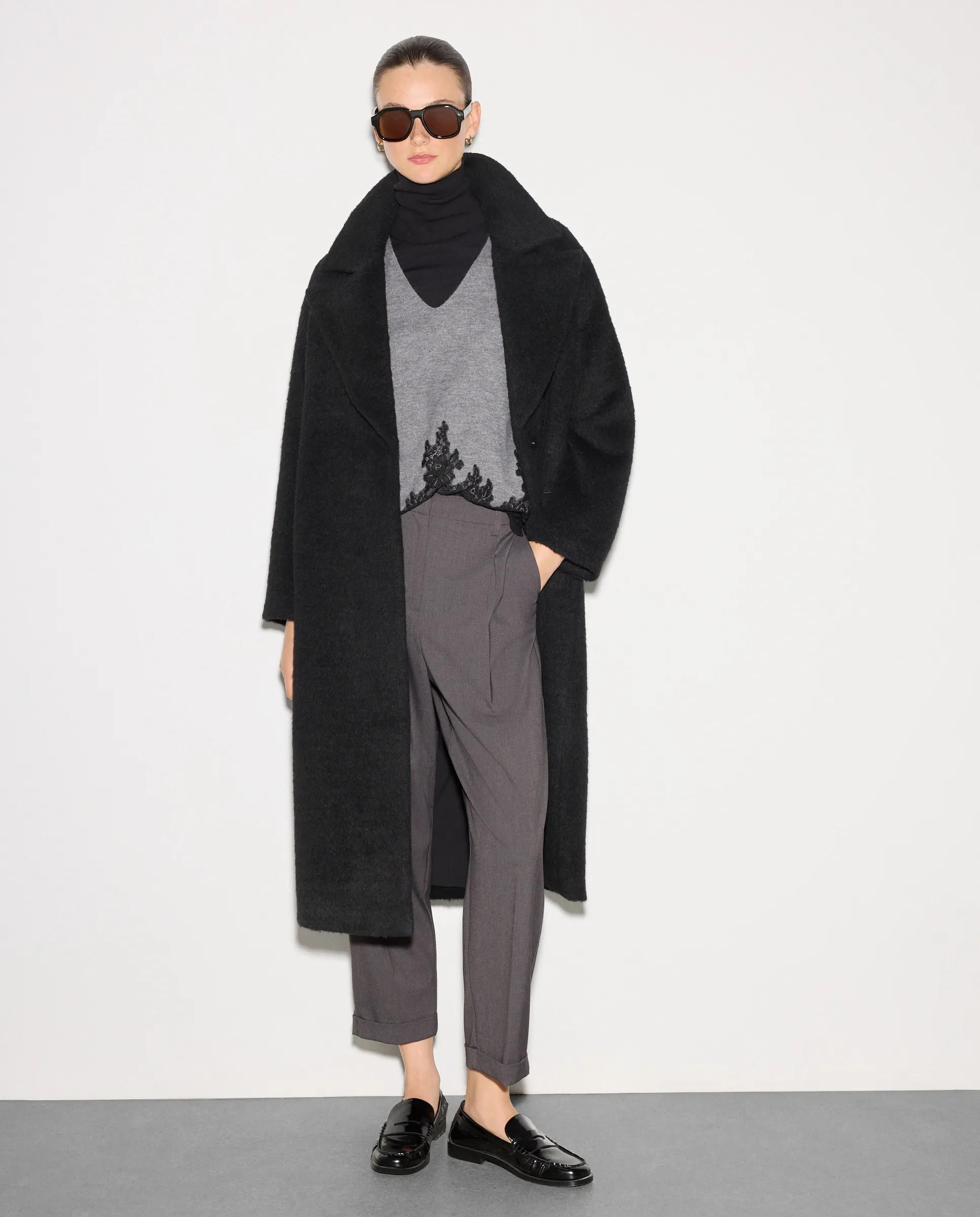 

Женский джемпер с кружевом Woman El Corte Inglés, светло-серый