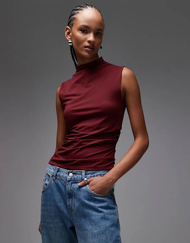 

Мягкий топ без рукавов ASOS DESIGN со сборками по бокам, бордовый цвет