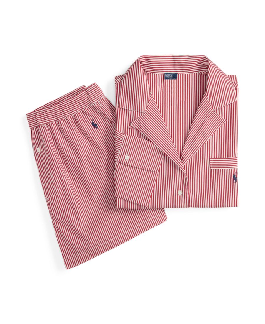 

Женский пижамный комплект из двух частей: укороченная рубашка и боксерские шорты Polo Ralph Lauren, Classic Red