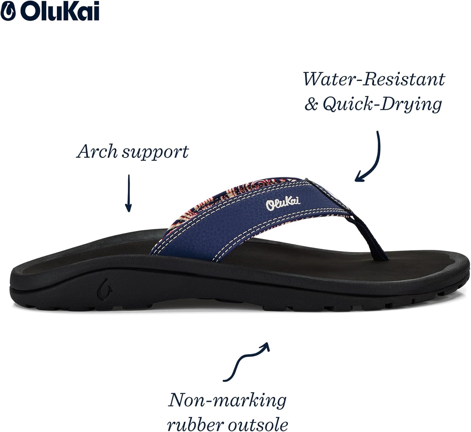 Мужские пляжные сандалии OLUKAI Ohana, водонепроницаемые шлепанцы, поддержка свода стопы и комфортная посадка, легкие и прочные, улучшенное сцепление и устойчивость, темно-синий — фото 4