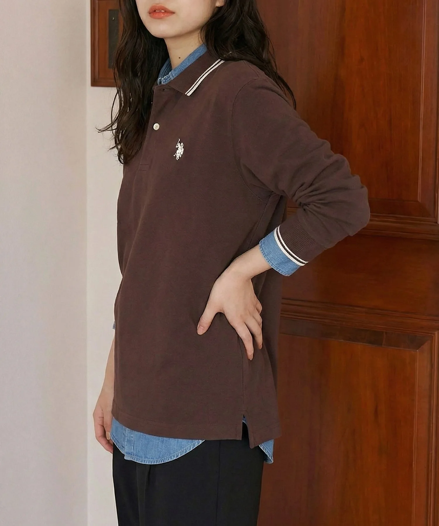 Футболка-поло с длинным рукавом US POLO ASSN./Tipline, унисекс. U.S. Polo Assn., D.BRN — фото 3