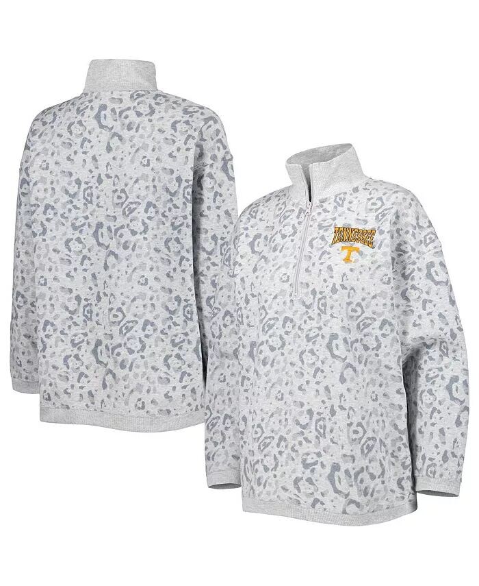 

Женский свитшот с леопардовым принтом Heather Grey Tennessee Volunteers на молнии четверти Gameday Couture