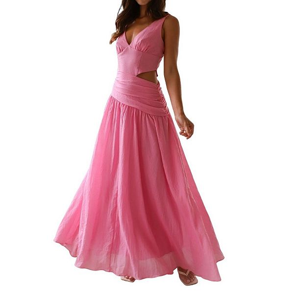 

Женское платье макси на запах без спинки с v-образным вырезом Boddysize, Rose Red