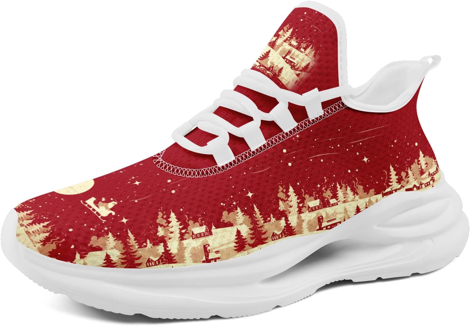 

Рождественские кроссовки для женщин и мужчин, легкие, дышащие, модные спортивные кроссовки для бега и тренажерного зала с принтом Санты Awsole, белый/красный/бежевый