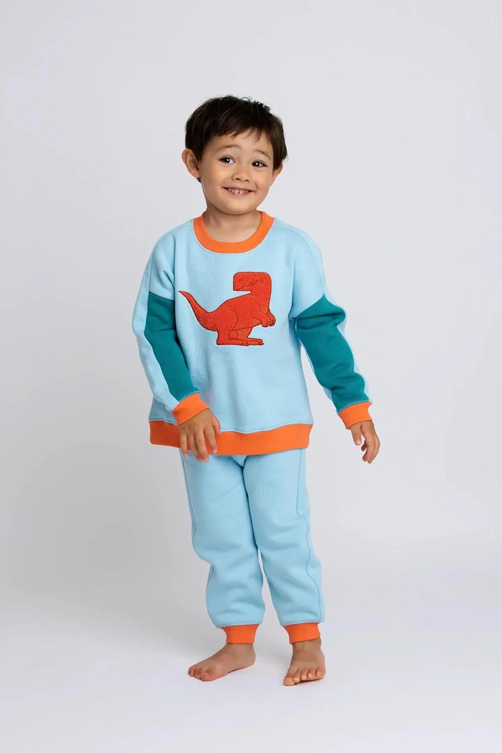 Спортивный костюм Organic Sporty Sweatsuit monica + andy, Light Blue W/ Red Dinosaur — фото 2