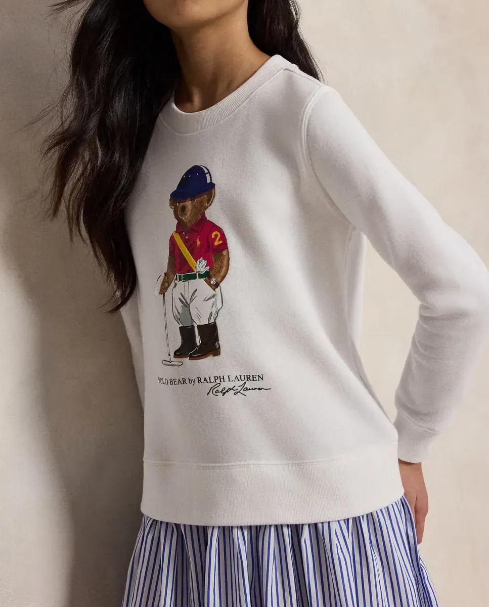 Платье для девочки из махровой ткани с полосками и медведем Polo Polo Ralph Lauren, синий / белый — фото 3