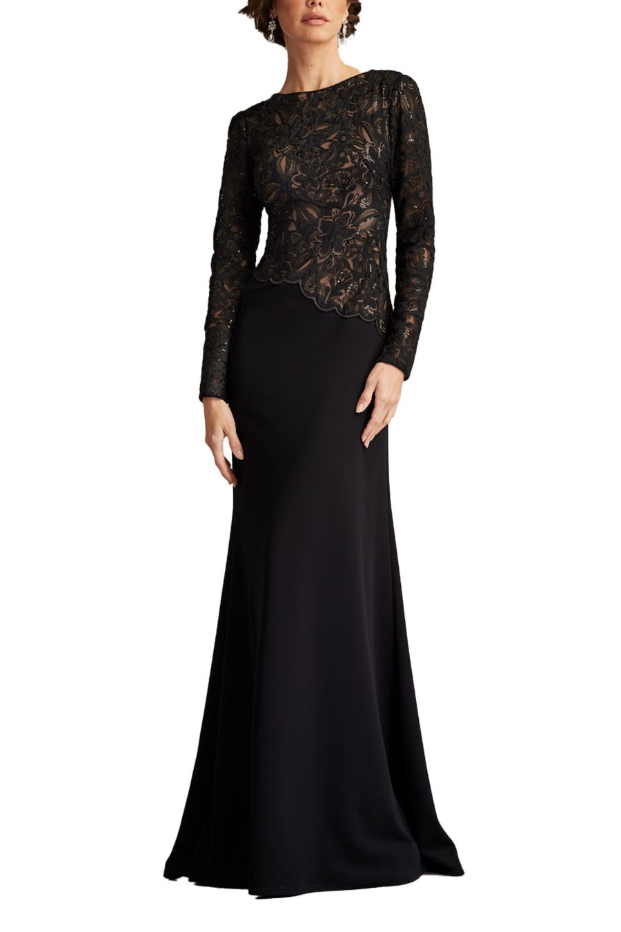 

Женское платье из крепа с вышивкой шика Tadashi Shoji, Bk/nd