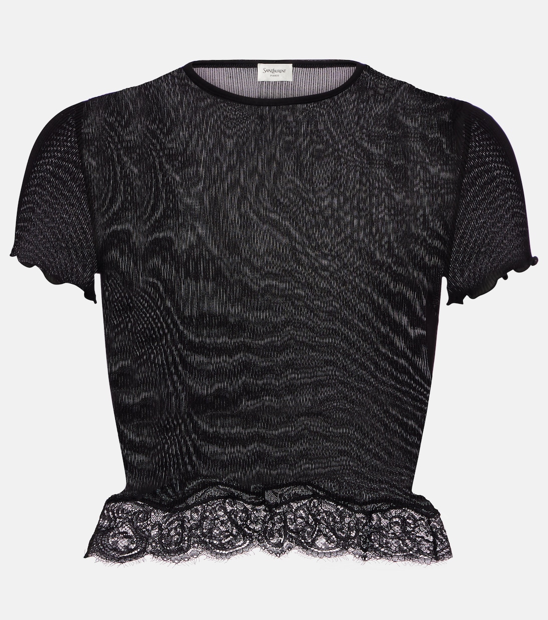 

Шёлковый топ с кружевной отделкой Saint Laurent, нуар
