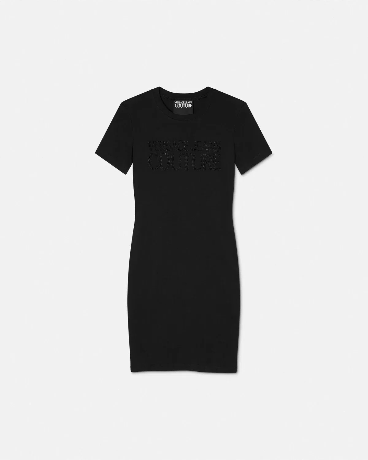 Футболка-платье с кристальным логотипом VERSACE, черный