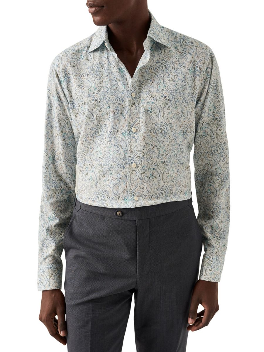 

Рубашка Slim Fit Cotton Tencel с узором пейсли Eton, зеленый