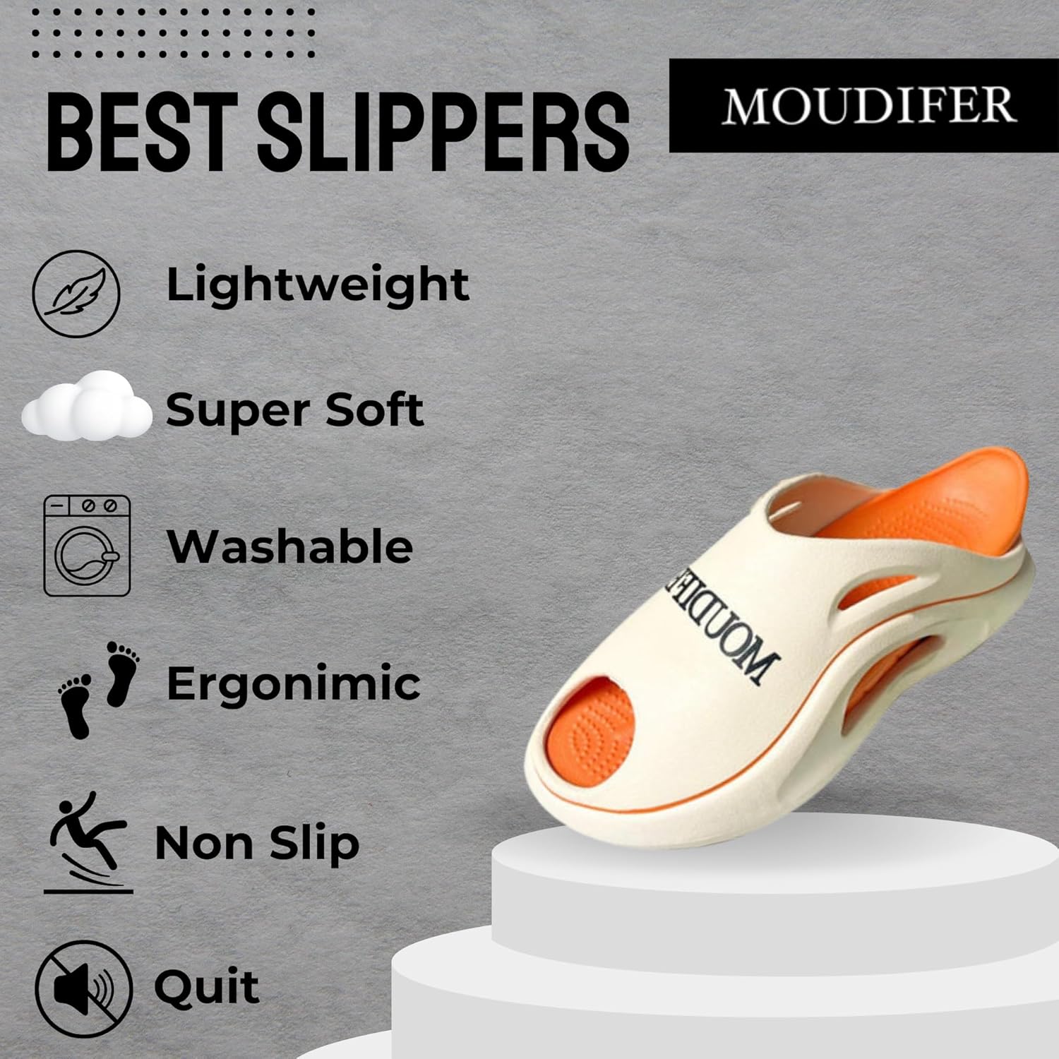Тапочки Moudifer Cloud для женщин и мужчин- тапочки для дома с поддержкой арки, легкие домашние горки, Толстая подошва и не скользящие сандалии для ванной- унисекс-тапочки- максимальный комфорт и простота в чистке, слоновая кость — фото 3