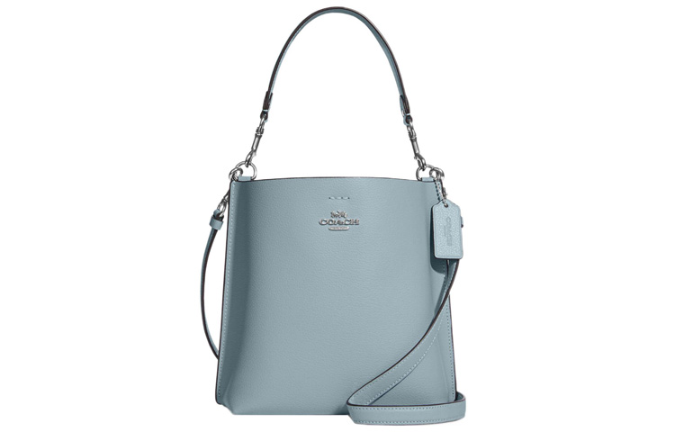 

COACH Кожаная сумка-ведро Mollie, женская наплечная сумка, кросс-боди светло-голубого цвета