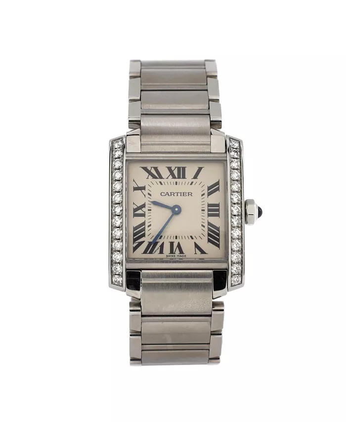

Часы Tank Francaise Quartz из нержавеющей стали с бриллиантовым безелем, 25 мм Pre-Owned Cartier, белый